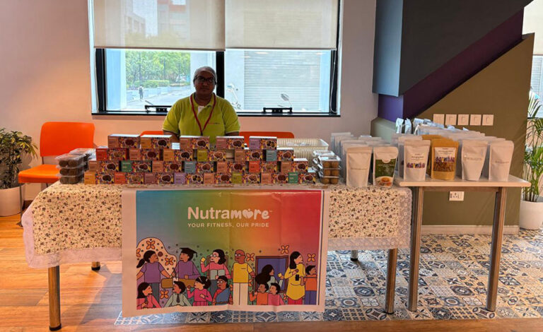 Nutramore's healthy snacks display at the Pop-Up Event at Accenture Magarpatta, Pune
